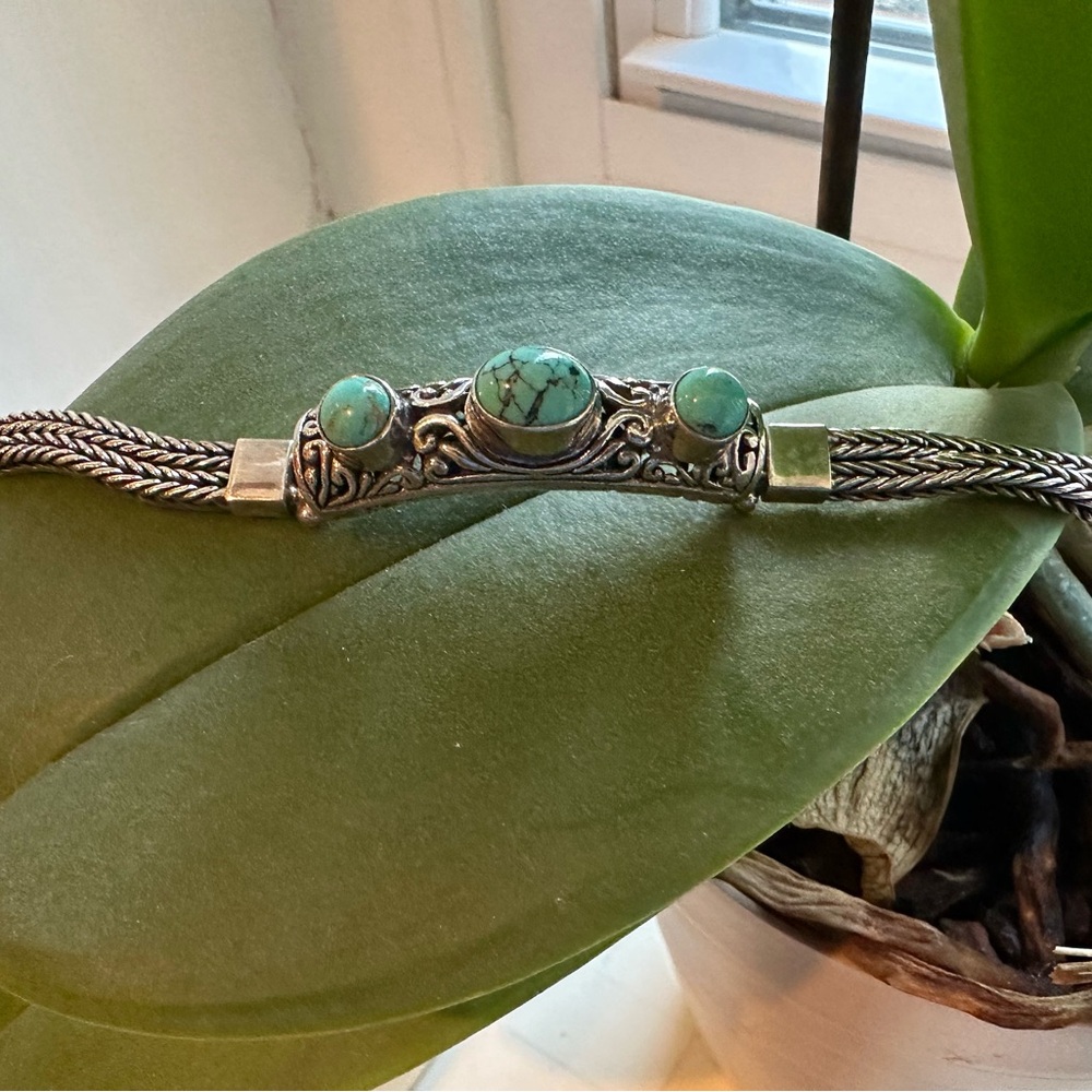 Stunning stirling and turquoise bracelet.